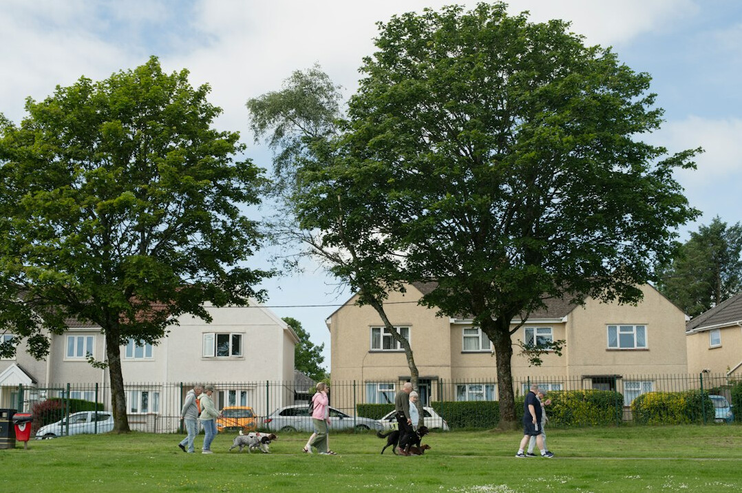 elderly couple walking in park