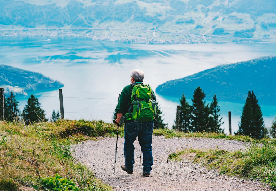 elderly hiking in autumn